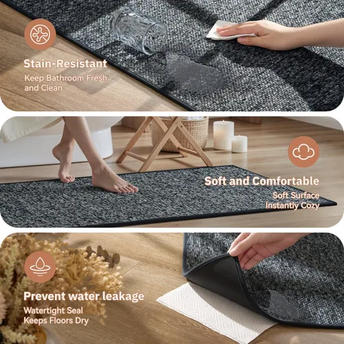 Vista 6 de PADOOR Tapetes de baño finos, trenzados para baño, tapetes de baño con parte trasera de goma antideslizante, lavables a máquina y de secado rápido