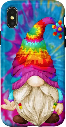 Vista 5 de Funda de gnomo de signo de paz para mujer, diseño de gnomo hippie de teñido anudado para iPhone 16