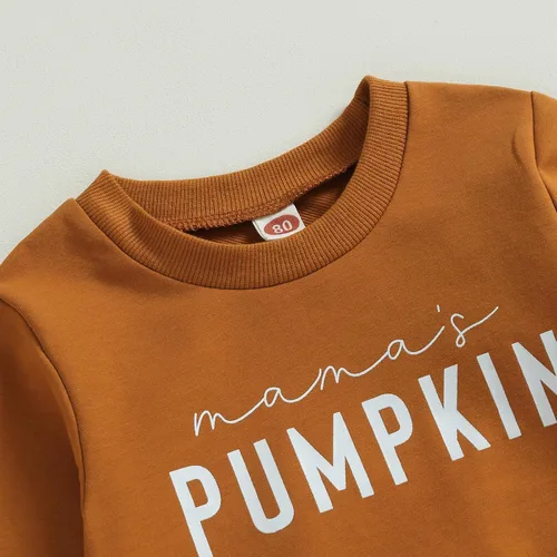 Vista 4 de Madjtlqy Conjunto de ropa de Halloween para bebé niña con estampado de calabaza con estampado de calabaza, camiseta de manga larga + pantalones