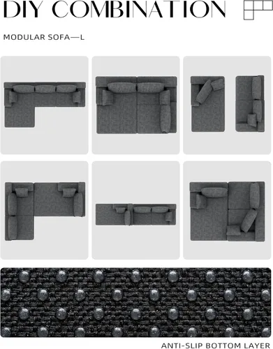 Vista 8 de Lifelink Sofá seccional deshuesado de 108 pulgadas para sala de estar en Beige
