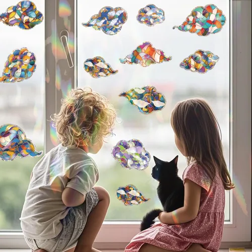 Vista 2 de 22 calcomanías para ventana para evitar golpes de pájaros, adhesivos anticolisión, calcomanías de ventana de reflejo de arco iris, calcomanías Nube