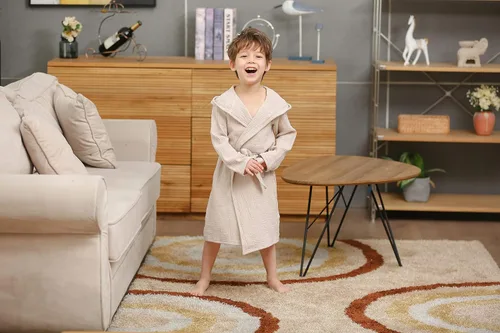 Vista 4 de Bata de baño de algodón orgánico, suave y transpirable, bata de bebé para niños, bata de muselina con capucha para niños y niñas