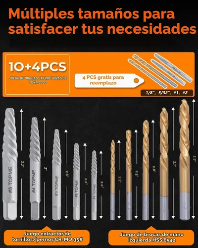 Vista 2 de Juego de extractores de tornillos fáciles de sacar de 14 piezas y juego de brocas para mano izquierda