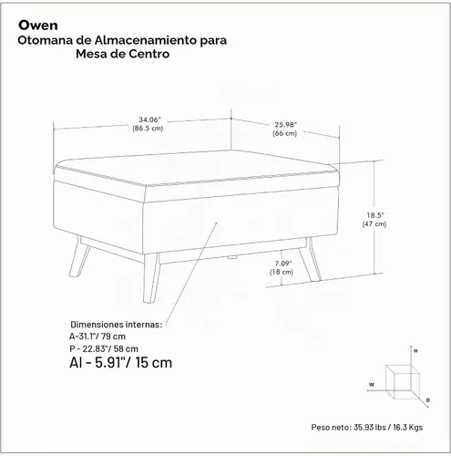 Vista 15 de SIMPLIHOME Owen Mesa de Centro Rectangular Moderna de Mediados de Siglo de 34 pulgadas de Ancho con Otomana de Almacenamiento en Tela de Poliéster