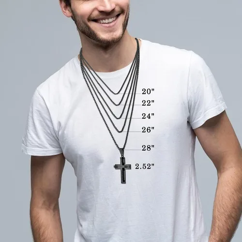 Vista 6 de YL Collar de cruz para hombre de acero inoxidable 316L con dije grande de Jesucristo blancooronegro para joyería Rolo de 20 pulgadas, 22 pulgadas