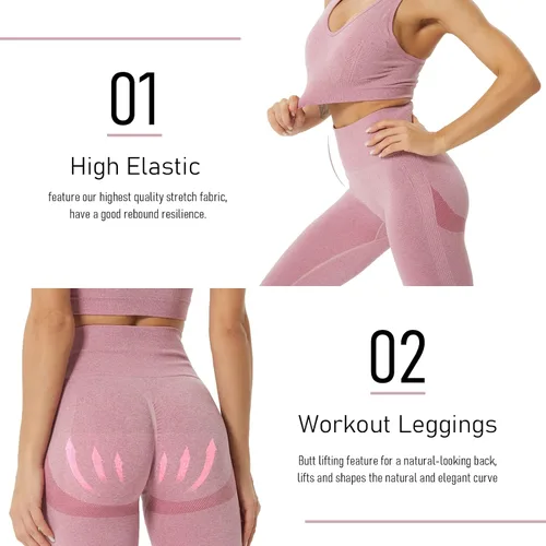 Vista 3 de JOJOANS Conjunto de entrenamiento de 2 piezas sin costuras para yoga leggings de cintura alta con brasier deportivo conjuntos de ropa de gimnasio