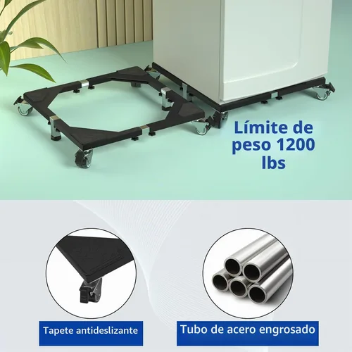 Vista 5 de Soporte móvil de acero resistente para nevera, base móvil con ruedas, soporte ajustable para lavadora, base multifuncional para muebles para nevera