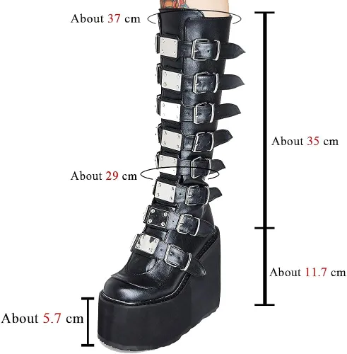 Vista 5 de Botas góticas a la rodilla para mujeres con plataforma estilo combate estilo motocicleta estilo botines