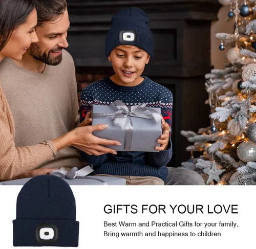 Vista 7 de Gorro LED para Niños, Unisex Gorro con Linterna Frontal Recargable de Invierno con Luz Nocturna, Regalos para Niños y Niñas Naranja