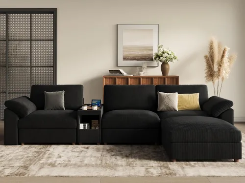 Vista 110 de EASE MOOSE Sofá modular verde seccional de gran tamaño en forma de L Pana verde