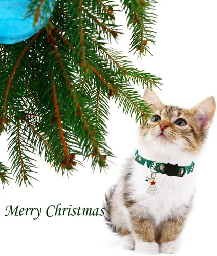 Vista 5 de Juego de collar de gato de Navidad, collares ajustables para gatos con campanas y dijes, 4 unidades por juego