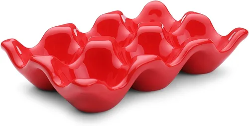 Vista 9 de Flexzion Bandeja de Cerámica para 12 Huevos - Portahuevos de Porcelana para Docena Completa Contenedor Organizador de Almacenamiento Soporte