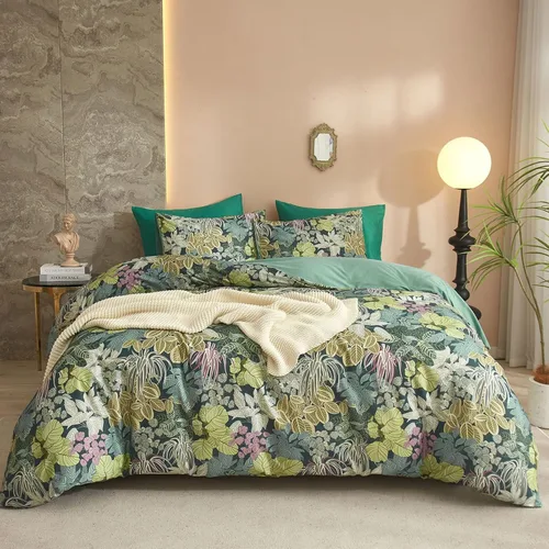 Vista 54 de EAVD Elegante funda de edredón floral pequeña, tamaño individual, suave, 100% algodón, con estampado floral pequeño, con 2 fundas de almohada