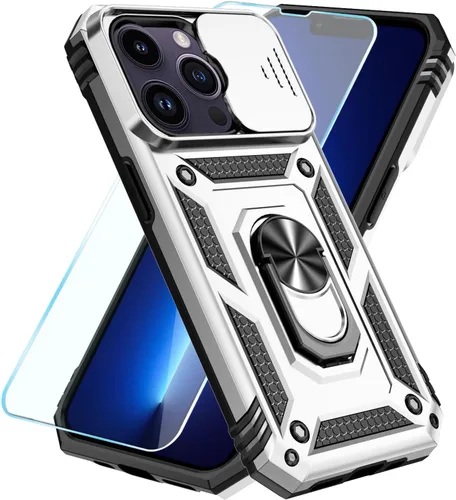 Vista 10 de SunStory Funda compatible con iPhone 12 Pro Max con protector de pantalla HD, cubierta de cámara deslizante y soporte de anillo giratorio