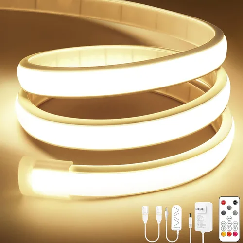 Vista 11 de Lamomo COB - Tira de luces LED, 9.84 pies, color blanco natural, regulable, autoadhesiva, con control remoto, flexible, cortable, impermeable, 4000