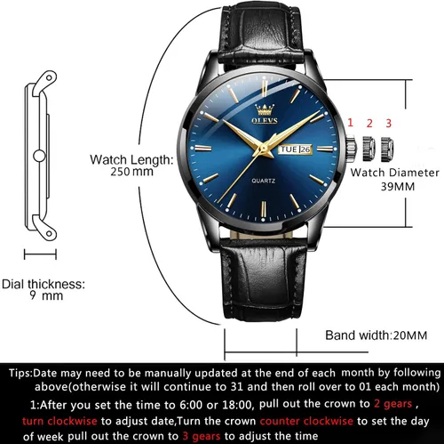 Vista 6 de OLEVS Amazon Watches, reloj de cuero marrón para hombre, reloj de fecha para hombre, reloj luminoso para hombre, reloj de vestir para hombre, reloj