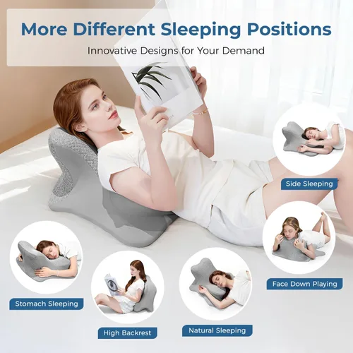 Vista 6 de Almohada de lectura para cama, inclinado, acostado y propenso, almohada ergonómica de espuma viscoelástica para cabecero, cojines de suelo