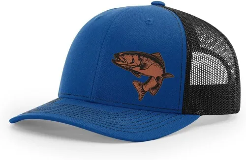 Vista 37 de Sombrero de pesca de trucha con parche de cuero grabado láser Richardson 112 Snapback Trucker Cap