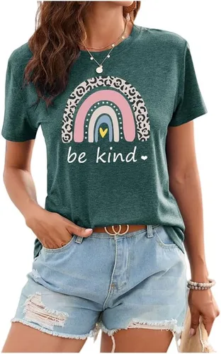 Vista 2 de Qrupoad Camiseta con texto en inglés Be Kindness para mujer, inspiradora, positiva, cristiana, de verano, casual, con gráficos