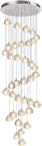 Vista 11 de Candelabro de cristal LED moderno, lámpara colgante de gota de lluvia, lámpara de techo de bola de cristal, 14 luces para escalera, sala de estar