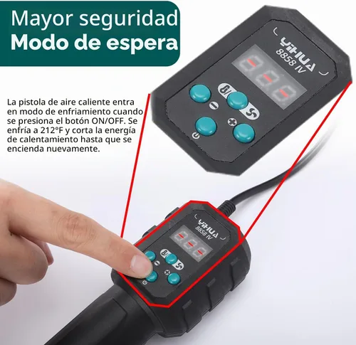 Vista 3 de YIHUA 8858 IV Pistola de calor multiusos para manualidades, soldadura electrónica, bricolaje, tubos retráctiles y envoltura, marcador de antorcha