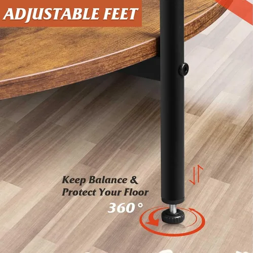 Vista 7 de WLIVE - Mesa de centro redonda, mesa de café pequeña de 32.6" con estante de almacenamiento, mesa de centro de madera de 2 niveles para sala