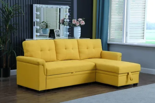 Vista 6 de LOVMOR Sofá modular convertible en forma de L de 84 pulgadas con diván de almacenamiento, cama extraíble, diseño de sofá esquinero reversible