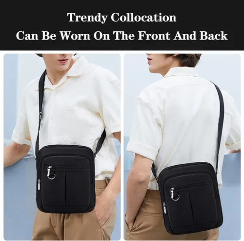 Vista 3 de Ogetok Bolso cruzado pequeño para hombres y mujeres, bolso bandolera pequeño para hombre, bolso lateral, pasaporte de viaje para teléfono (negro)