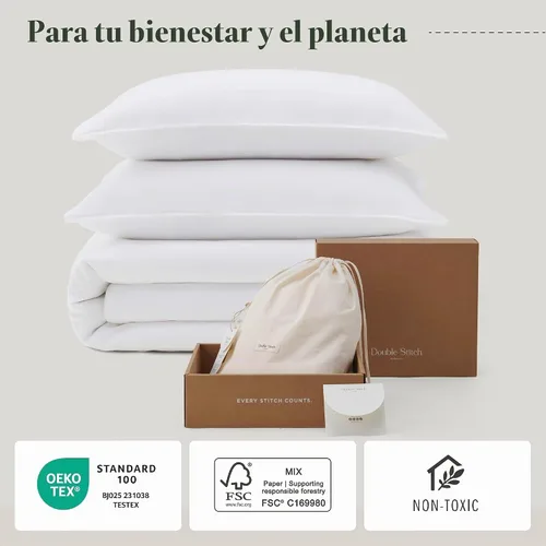 Vista 6 de Funda de edredón de algodón Tencel de doble puntada, funda de edredón tamaño Queen, juego de ropa de cama de lujo y suave de eucalipto lyocell
