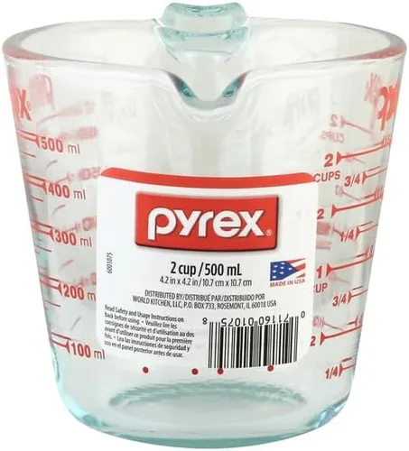 Vista 2 de Pyrex Prepware 6001075 - Taza medidora, diseño de gráficos rojos, transparente