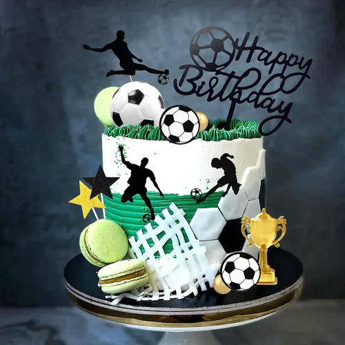 Vista 6 de 28 piezas Decoración de pastel de fútbol con jugador de fútbol de pelota de fútbol para fiesta de cumpleaños de fútbol, suministros de fiesta