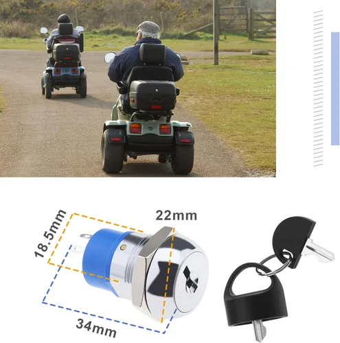 Vista 3 de Interruptor de arranque de encendido con 2 teclas, 3 posiciones, encendido y apagado, interruptor de encendido Controles para movilidad, scooter