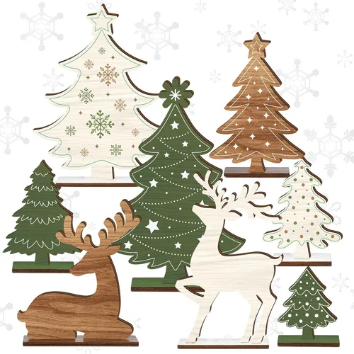 Vista 9 de Barydat - 4 piezas de decoración de mesa de Navidad, centro de mesa de madera, pino
