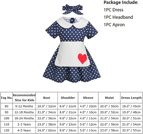 Vista 7 de IWEMEK Vestido de ama de casa de los años 50 para niñas con delantal, vestido de lunares, disfraz de ama de casa de los años 50, disfraz