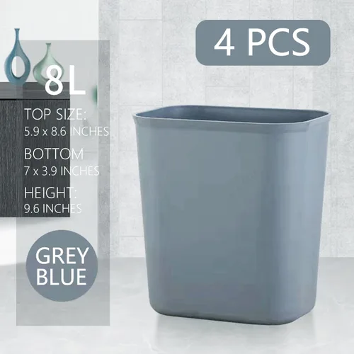 Vista 2 de Cesta de basura pequeña, paquete de 4 unidades, 2 galones/8 litros, color azul y gris, para oficina, dormitorio, baño y cocina, papelera de oficina