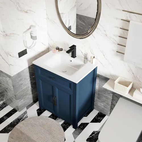 Vista 9 de Henf 28 Inch Bathroom Vanity with Ceramic Integrated Sink, Blue Bathroom Storage Cabinet with 2 Soft Close Doors,1 Tilt-Out Drawer,Reinforced Corner