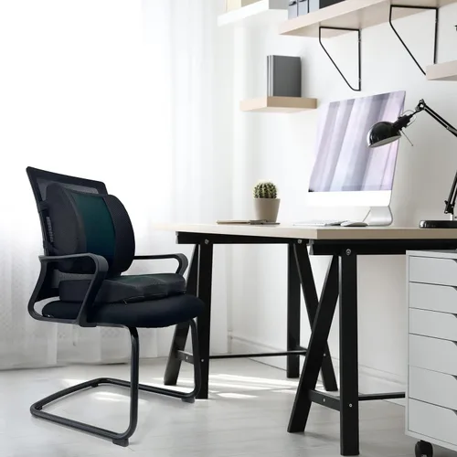Vista 6 de Amazon Basics Cómodo cojín de asiento y soporte lumbar para sillas de oficina, espuma viscoelástica mejorada de gel, paquete de 2, rectangular