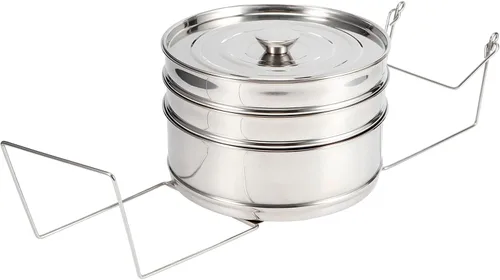 Vista 2 de Juego de ollas apilables de acero inoxidable de 3 niveles, cesta de alimentos con mango plegable, accesorios de olla a presión para cocinar, incluye