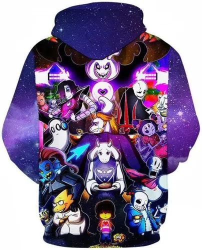 Vista 3 de Weixu Sudadera unisex con capucha de anime Undertale, disfraz de cosplay, ropa exterior, suéter casual con capucha 3D
