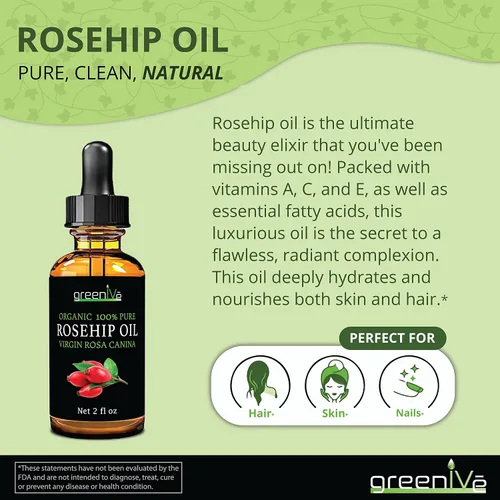 Vista 4 de GreenIVe Aceite de rosa mosqueta Rosa Canina 100% puro prensado en frío aceite virgen gotero de vidrio fácil aplicación (2 onzas líquidas)