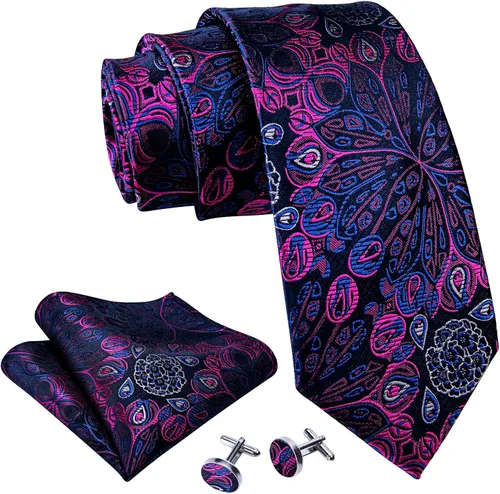 Vista 2 de YOHOWA Conjunto de corbata de boda para hombre, corbatas de cachemira con pañuelo, gemelos de seda formal para negocios