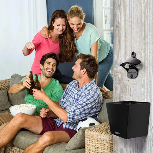 Vista 8 de Barra magnética montada en la pared, estilo abridor de botellas y tapa de botella para cerveza y refrescos, elegante, fácil de instalar y sin Negro