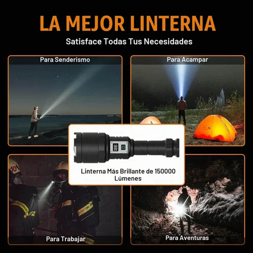 Vista 7 de Linternas recargables MAX 200000 lúmenes altos, linterna LED súper brillante de 30 W, linterna más brillante de alta potencia