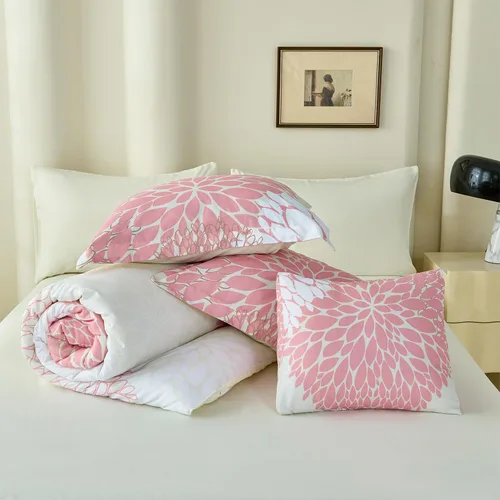 Vista 7 de Koniroom 6-Piece Pink Comforter Set Twin Size - Reversible Beige White Flower Bed in a Bag with Sheets, Pillowcases, Shams, and Decorative Pillow