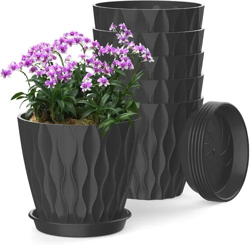Vista 9 de Macetas SQKH de 4 pulgadas, juego de 6 macetas de interior, macetas con agujeros de drenaje y bandejas para orquídeas, violetas, suculentas, hierbas