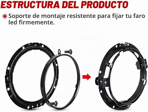 Vista 3 de Soporte de montaje para faro redondo de 7 pulgadas para montaje de faro de Harley Davidson, Negro