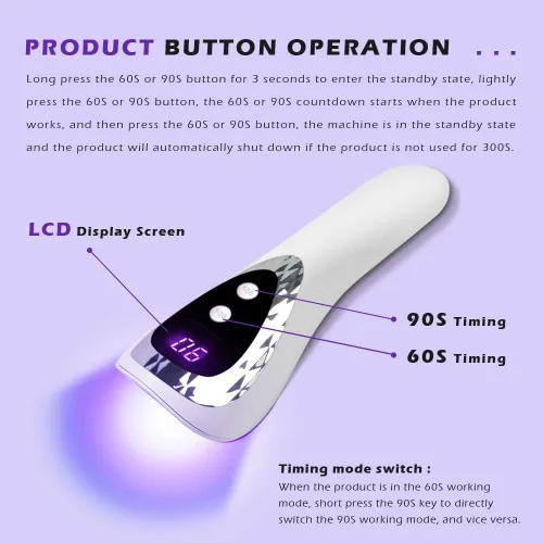 Vista 3 de Luz UV de mano para uñas de gel, mini lámpara de uñas portátil con flash LED, esmalte de curado de uñas recargable, secado rápido, máquina de secado