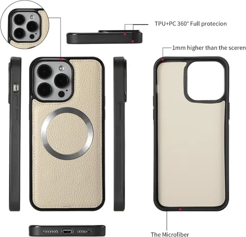 Vista 5 de Funda tipo cartera cruzada para iPhone 16 Pro de 6.3", funda magnética desmontable de piel sintética floral con tarjetero con bloqueo RFID, pulsera