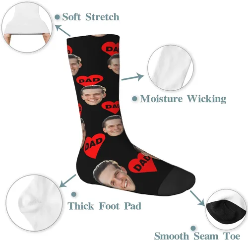 Vista 3 de Calcetines personalizados con foto facial, calcetines divertidos personalizados para hombres y mujeres, regalos personalizados para el día de San
