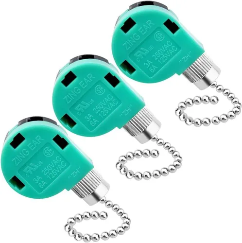 Vista 10 de Topbuti Zing Ear ZE-268S6 - Juego de 3 interruptores de ventilador de techo de 3 velocidades y 4 cables, interruptor de cadena de repuesto